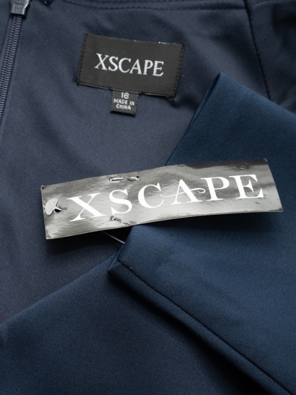 XSCAPE - Navy Ruched Ruffle Scuba Gown - Picture 7 of 9